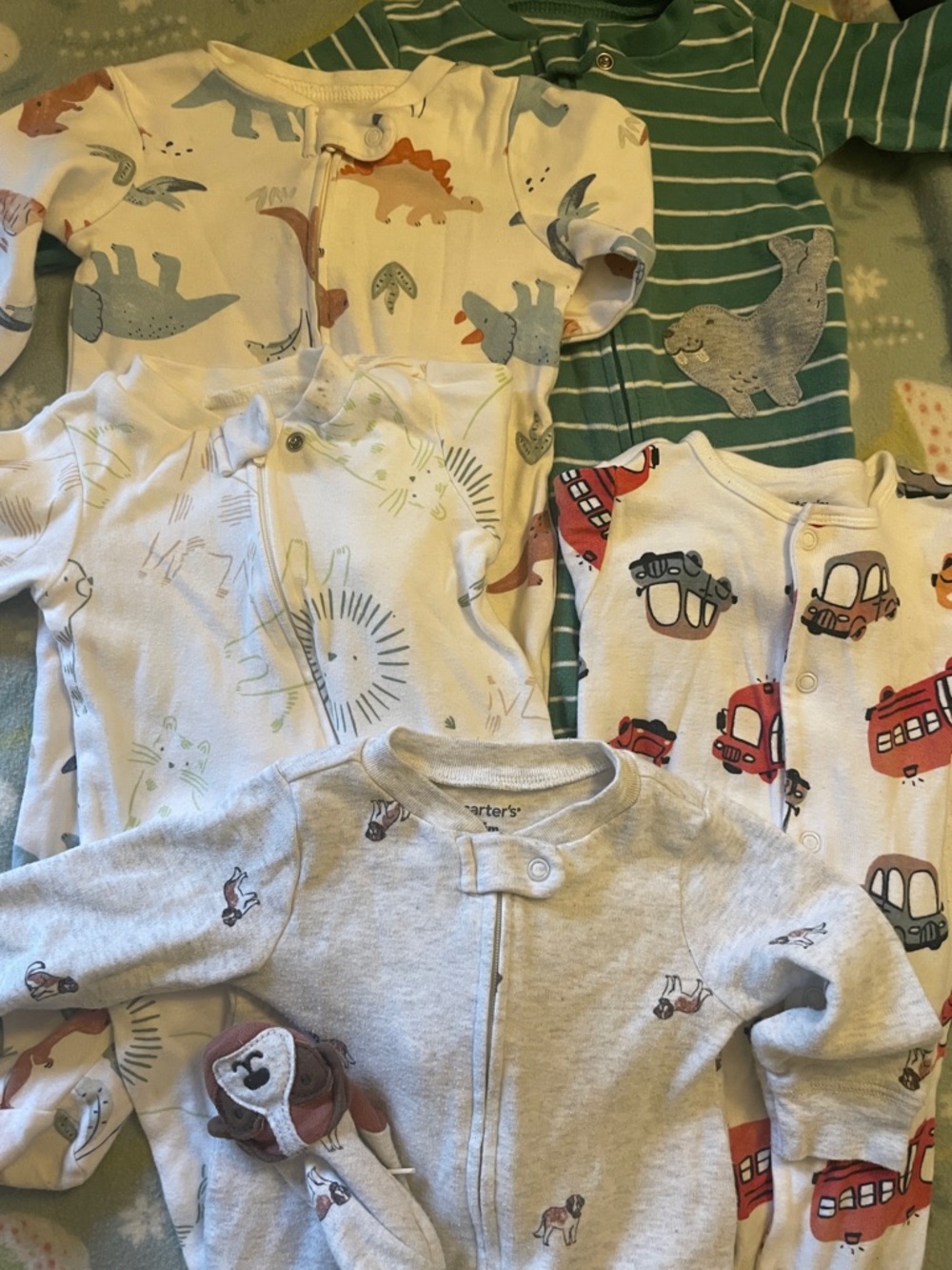 5x Carter's Baby Sleep and Play Footed Pajama Set - Dinosaurs, Cars & Stripes